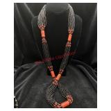 Thick Hand Beaded Long Statement Necklace