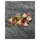 Gold Toned Abstract Gemstone brooch