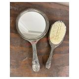 Silver Plate Vanity Mirror and Brush