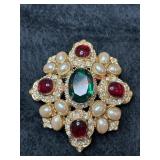 Large Gemstone and Pearl Brooch