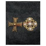 Large Gold Toned Maltese Cross brooch