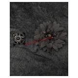 Black Rhinestone/ Flower Statement Brooch lot