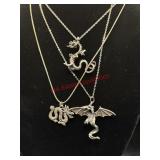Lot of 3 Dragon Necklace lot