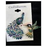 Two Enamel Pendants Peacock and Humming Bird