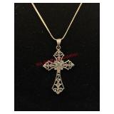 Sterling Cross and long chain necklace