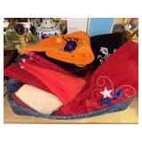 Basket of Vintage holiday hand Towels      (Row A