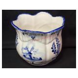 Hand Painted Blue Delft Flower Shaped Vase