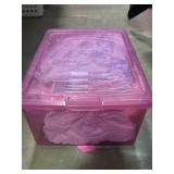 Pink Lidded tote with Vintage Fabric Contents