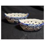Two vintage Delft Blue hand-painted pierced