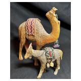 Carved Olive Wood Donkey and Camel VTG