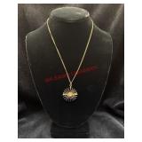 Sunburst Brooch Pendant Necklace Long Chain