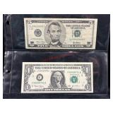 Five/One US Dollar Bills from a collection