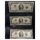 Three - Two Dollar Bills From Collection