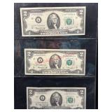 Set of (3) Two Dollar Bills       (Bookshelf)