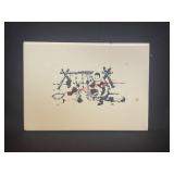 vintage ceramic or enamel tile With print  (ROW A)