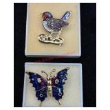 Two New Enamel Brooches BIRD< BUTTERFLY