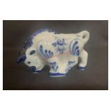 Russian Gzhel porcelain figurine of a bull (row