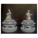 two vintages Russian Gzhel porcelain trinket