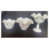 three vintage Fenton milk glass pieces (ROW A)