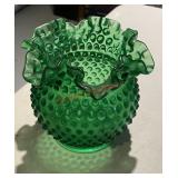 vintage green Fenton hobnail glass vase(Garage)