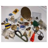 Brass Belt Buckle and vintage pins lot