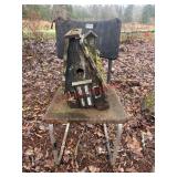 Metal Chair and Old Weathered Bird House lot
