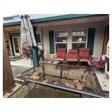 Outdoor Table, 6 Chairs and Umbrella Set up