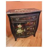 vintage-style floor cabinet features a rich brown