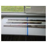 Three vintage 2 piece fishing poles - box truck