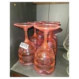 (6) Pink Plastic Wine Glasses (china hutch)