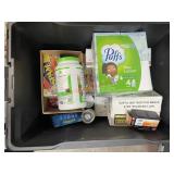 Large black tote of dry goods and can food