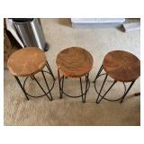 3 Metal Legged Bar Stools Solid Wood top