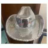 Silver mirror ball cowboy hat (master closet)