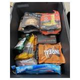 Large black tote of dry goods and can food