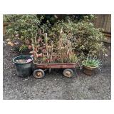 Flyer wagon yard art with pots combo