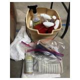 Cleaning Supplies and towels Mostly full