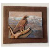 hand-carved wooden relief sculpture bald eagle