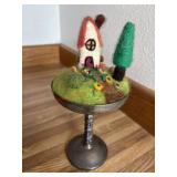 Push Felt Art on Silver Plate Pedestal