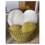 3 Throw Pillows in Metal Basket