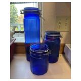 3 Blue Glass Canisters              (Kitchen)