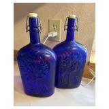 Two Lidded blue jars JUS DE FRUITS