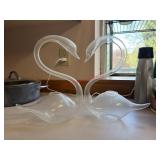 Two Blown Glass Swan bud Vases
