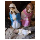 Blow mold Joseph, Mary, and Jesus - under house