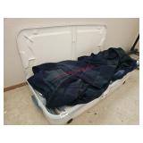 Blankets and robe in tote with lid, bedroom 2