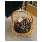 Basket of pinecones and shells - bedroom 1