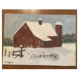 oil painting titled 'Barn in Snow'  (Dinning