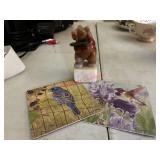 decorative drink coasters & carved bear figurine