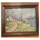 vintage framed needlepoint or tapestry artwork