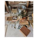Lot of decor items, left of the garage
