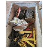 Wood box with electric fence supplies- garage